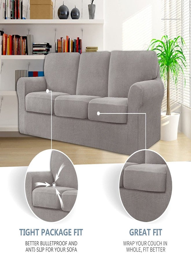 LINGERIN 7 Piece Stretch Sofa Covers for 1Base Cover 3 Cushion Couch Cover and 3 Backrest Cover for Living Room Furniture Slipcovers Thicker Jacquard Fabric (Taupe) - Image 2